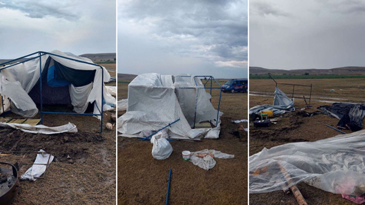 Şiddetli rüzgar mevsimlik tarım işçilerinin çadırlarını vurdu