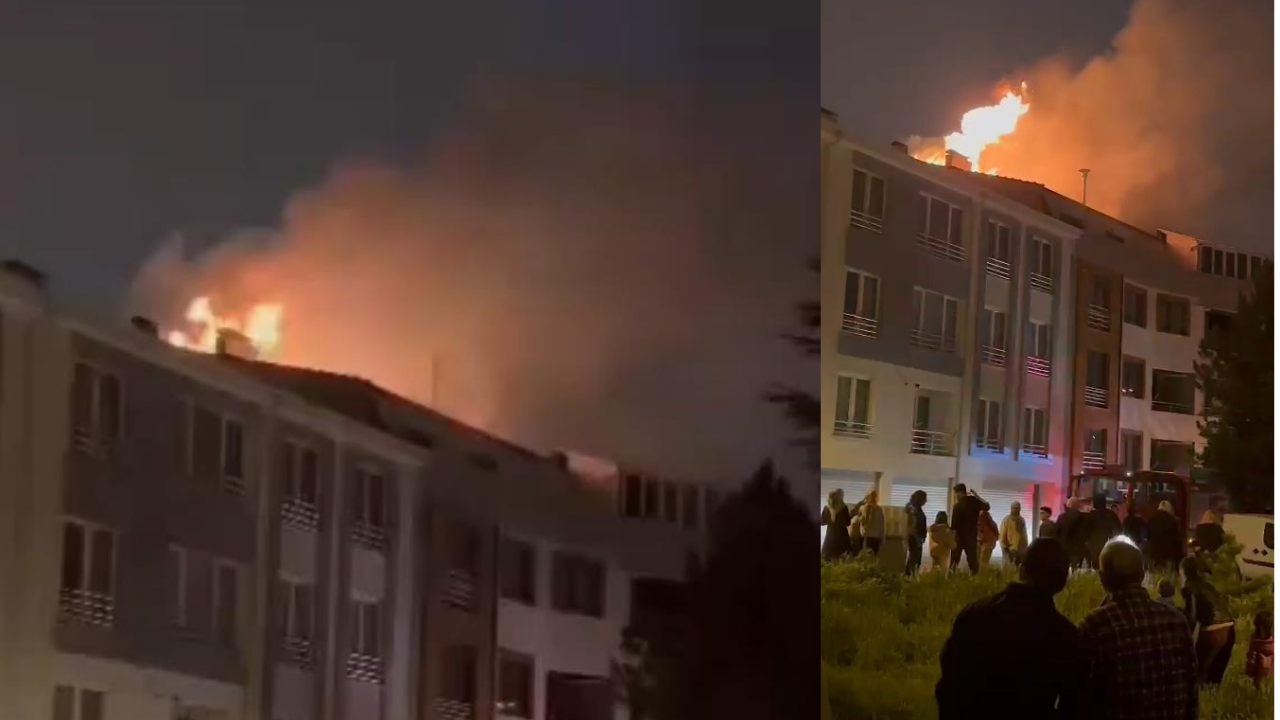 Apartmanın çatı katında korkutan yangı