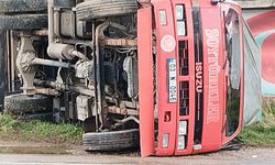 Kontrolden çıkan kamyonet yol kenarına devrildi