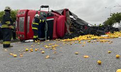 Eskişehir’de meyve yüklü kamyon devrildi