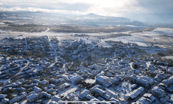 Eskişehir ilçesi karla kaplandı, manzara havadan görüntüledi