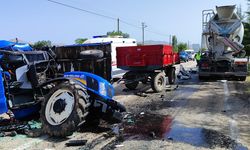 Komşuda beton mikseri ile traktörün çarpıştığı kazada 3 kişi yaralandı