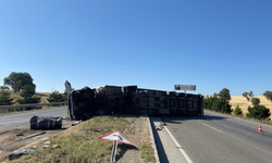 Afyon'da refüje devrilen tırın sürücüsü yaralandı