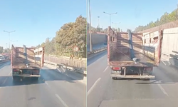 Eskişehir'de tehlike saçan görüntü! Kilometrelerce trafikte seyretti