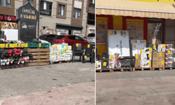 Eskişehir'deki bir marketin indirim ürünleri tüm sokağı kapladı