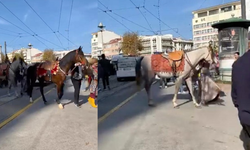Eskişehir'in göbeğinde dikkat çeken görüntü: Yöresel kıyafetleri giyerek atlarla gezdiler