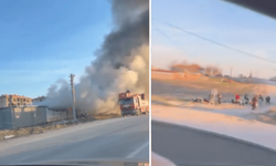 Eskişehir'deki TOKİ şantiyesinde işçilerin kaldığı konteyner alev alev yandı