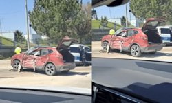 Eskişehir'de kazaya karışan otomobil hurdaya döndü