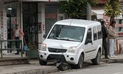 Eskişehir'de kontrolden çıkan araç kaldırıma çıktı, trafik ışığı direğini devirdi
