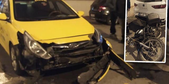 Ticari taksiyle çarpışan motosikletin sürücüsü yaralandı