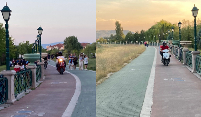 Eskişehir'de motosiklet sürücüleri yürüyüş yolunda bile yayaya rahat vermiyor