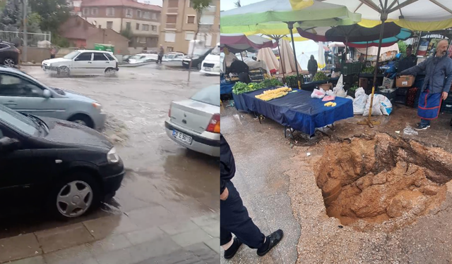 Eskişehir sağanağa teslim oldu: Yol çöktü, vatandaşlar mahsur kaldı...