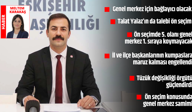 CHP Eskişehir İl Başkanı Talat Yalaz: “Üç dönem kuralı tüzüğümüze amasız fakatsız gelmiştir”