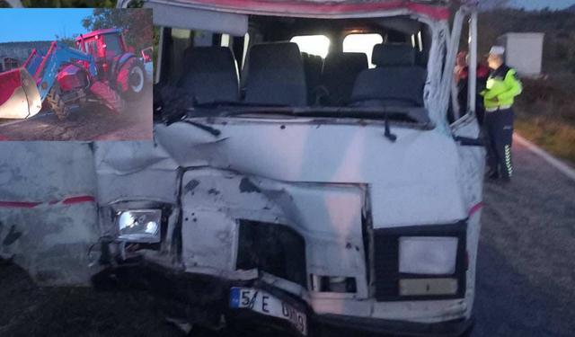 Komşuda traktör ve minibüs çarpıştı: 3 yaralı