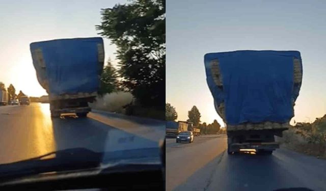 Aşırı saman balyası yüklü kamyon tehlike saçtı