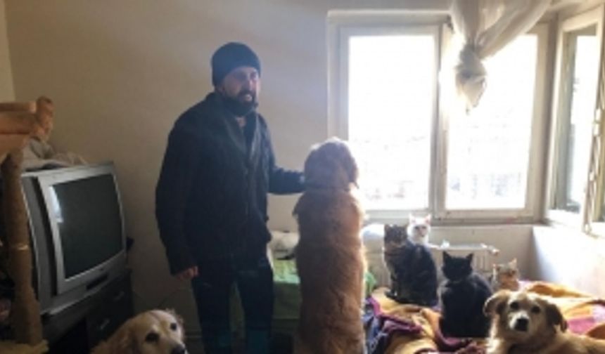 Evinde 40 kedi ve 6 köpekle yaşıyor