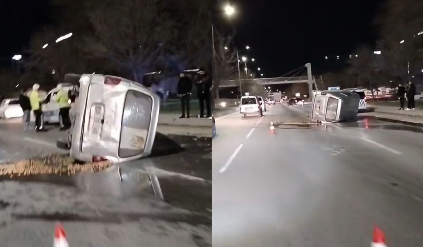 Eskişehir'de korkutan kaza! Minibüs yan yattı