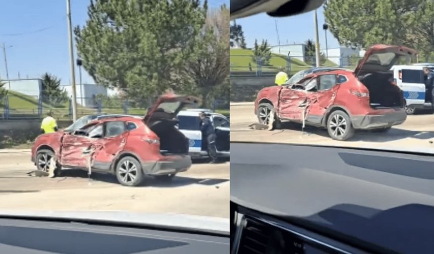 Eskişehir'de kazaya karışan otomobil hurdaya döndü