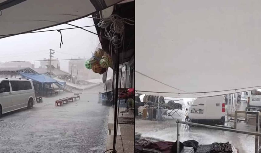 Eskişehir'in bir ilçesinde dolu yağışı: Pazarcı esnafı zor anlar yaşadı