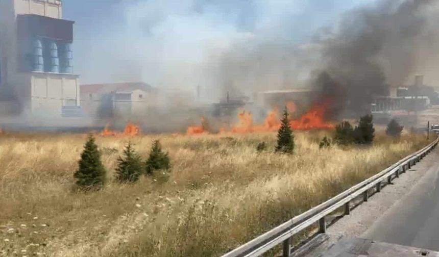 Alevler hızla yükseldi: Emirdağ yolunda trafik aksadı