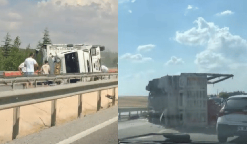 Eskişehir yolunda kamyon devrildi: Soğanlar yola saçıldı