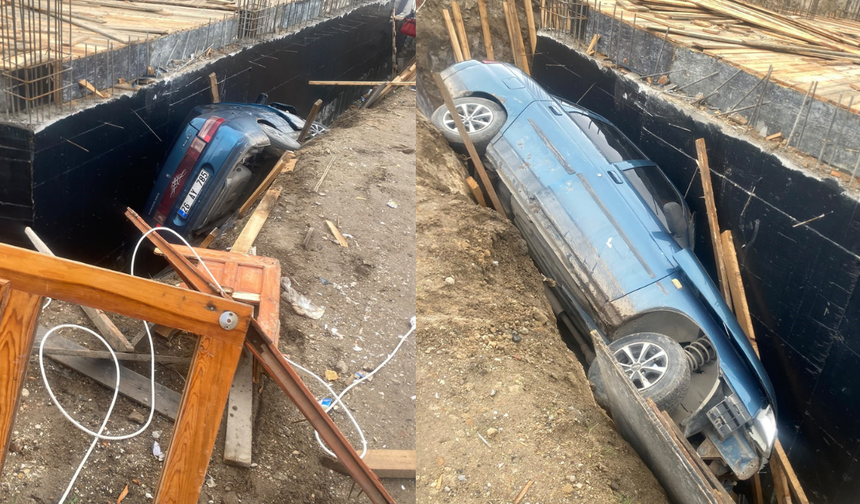 Eskişehir’de yağış kazaya neden oldu: Otomobil inşaat temeline düştü