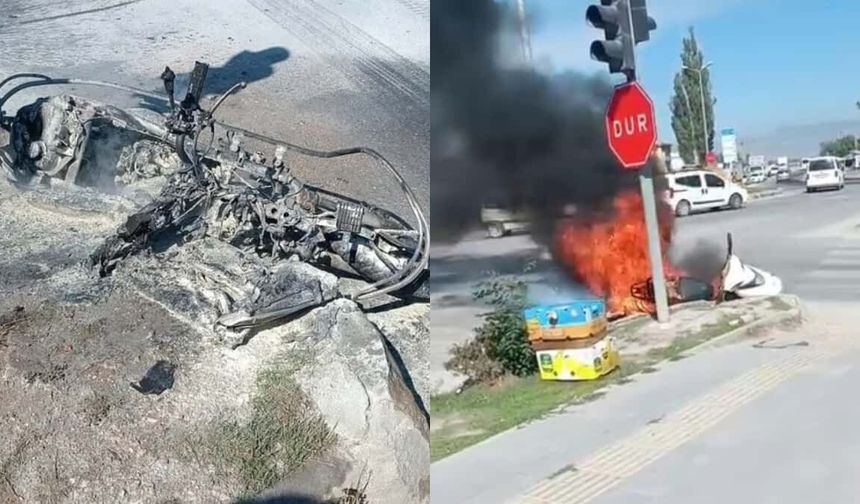 Sürücü canını zor kurtardı: Eskişehir'de seyir halindeki motosiklet alev aldı