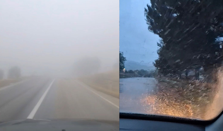 Sivrihisar’da sağanak ve sis sürücülere zor anlar yaşattı
