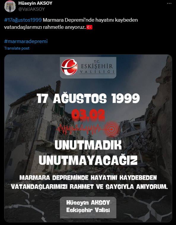 Vali Aksoy 17 Ağustos