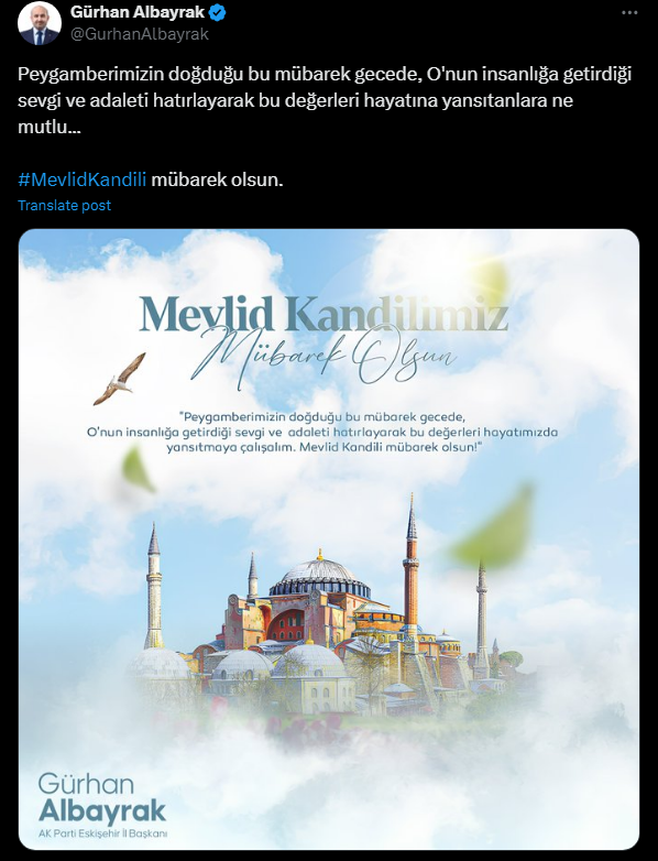 Gürhan Albayrak Mevlid Kandili Mesajı