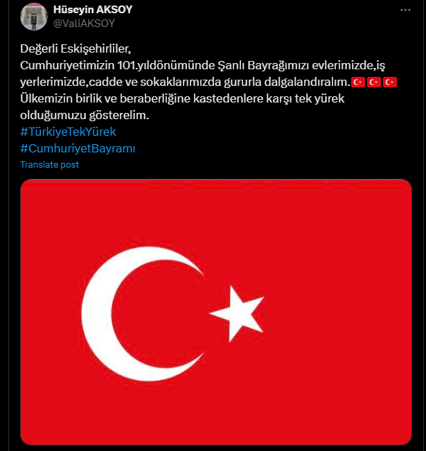 Hüseyin Aksoy Cumhuriyet Bayramı Çağrısı