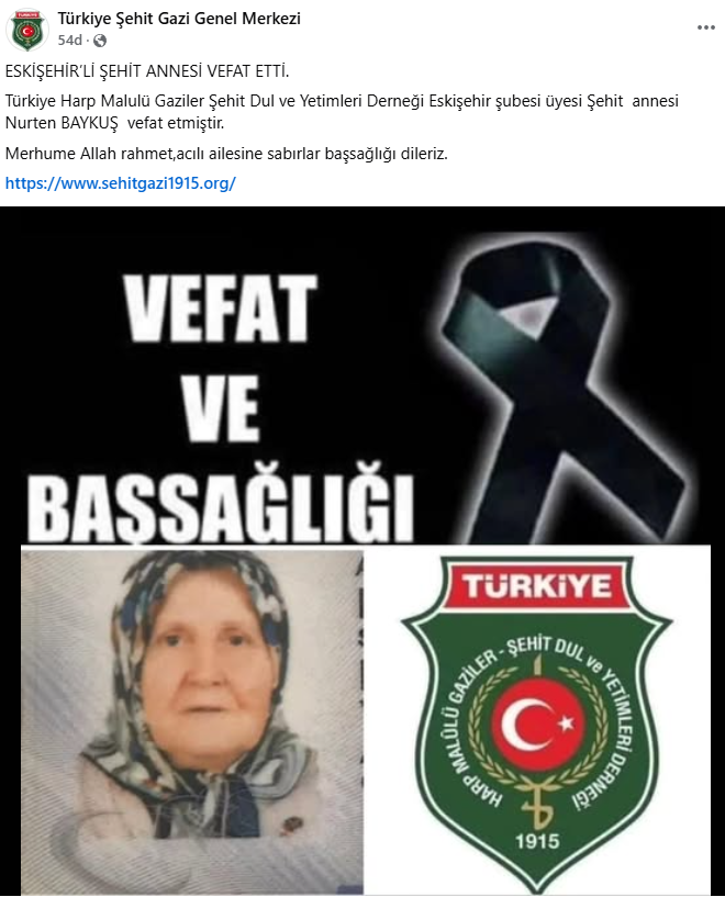 Şehit Annesi Vefat Etti