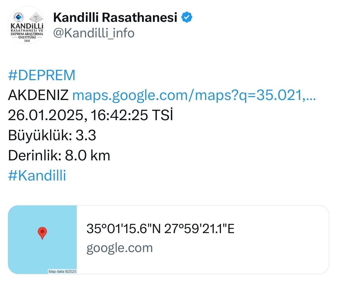 Akdeniz'de Deprem Oldu