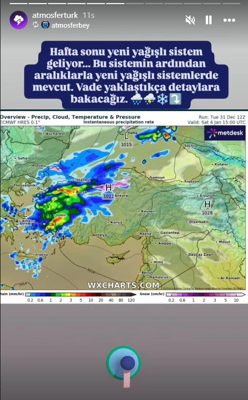 Cumartesi Günü Yağış Haritası