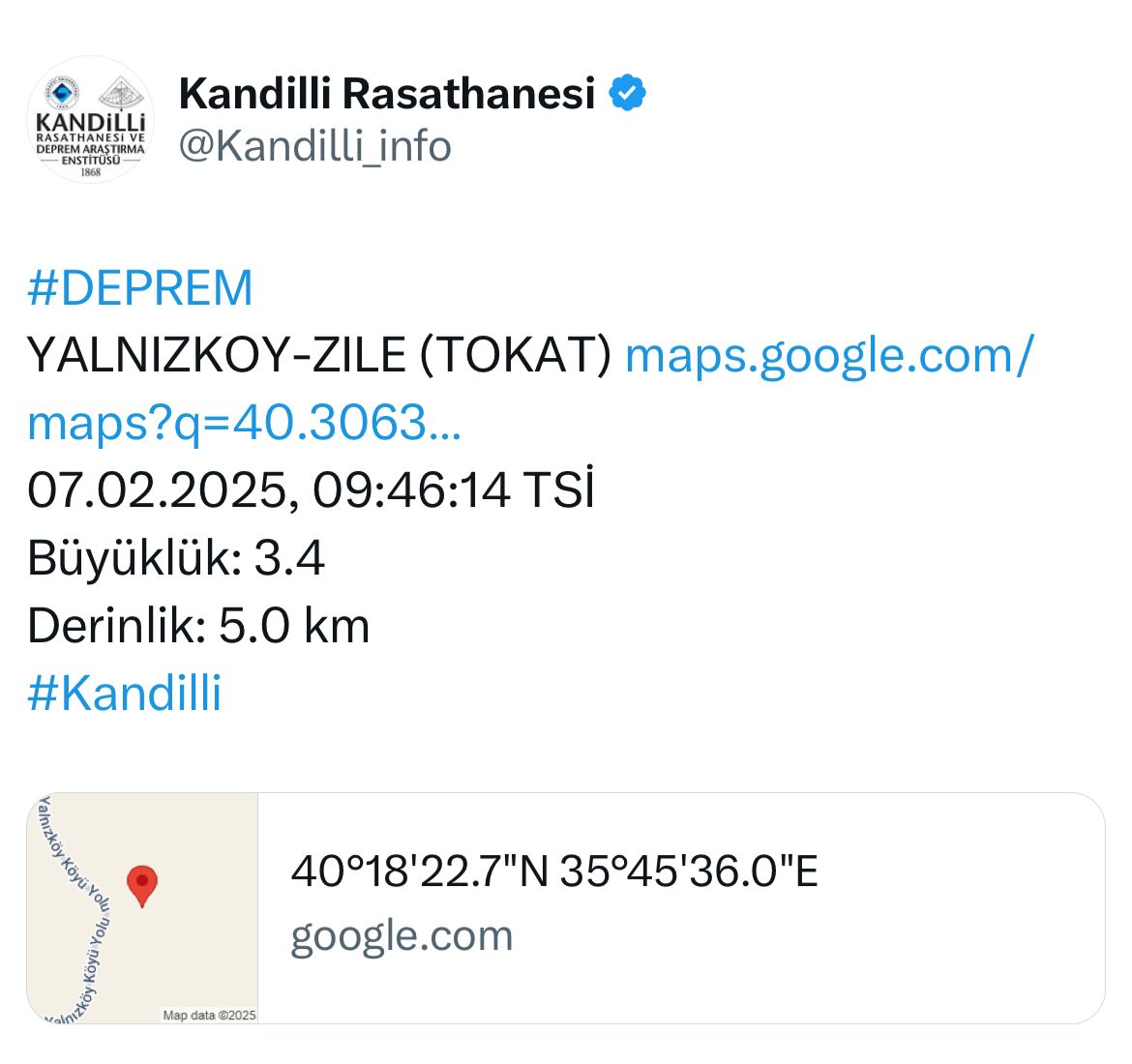 Tokat'ta Deprem Oldu