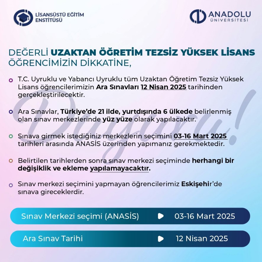 Anadolu Üniversitesi Duyuru