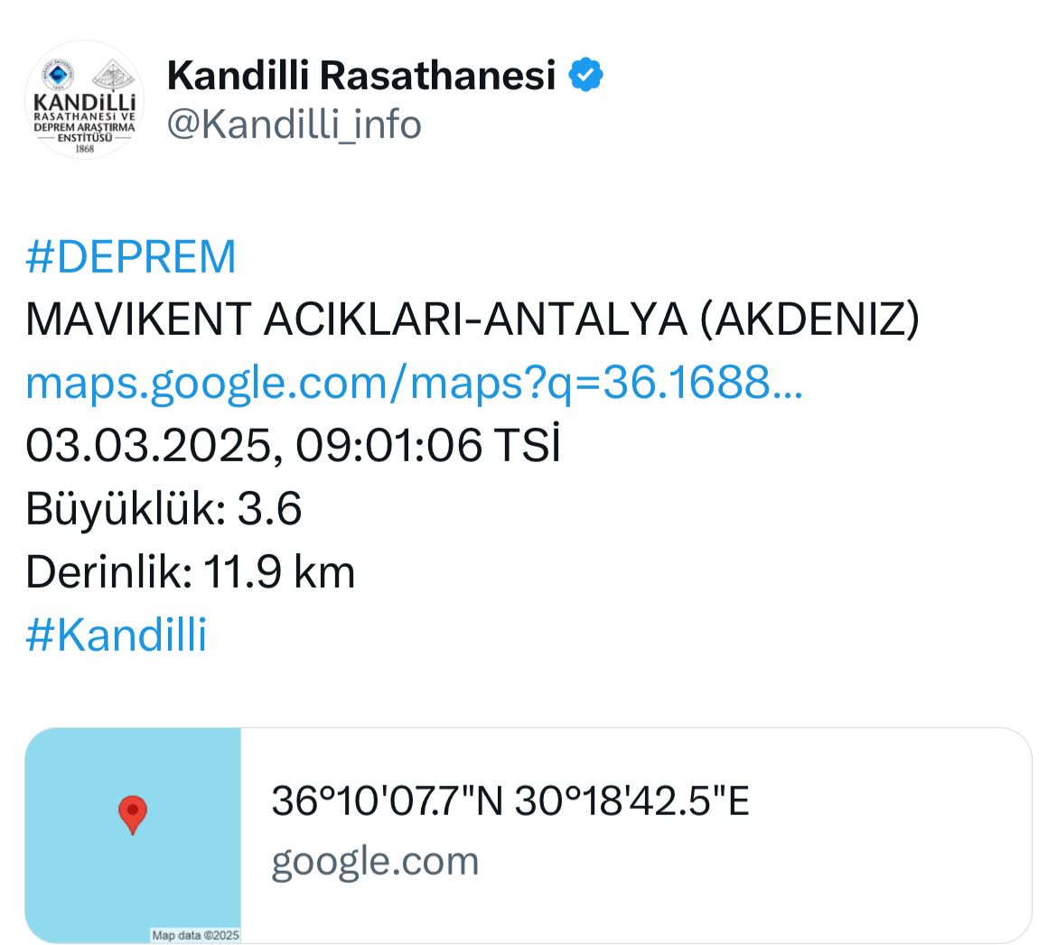 Antalya'da Deprem Oldu