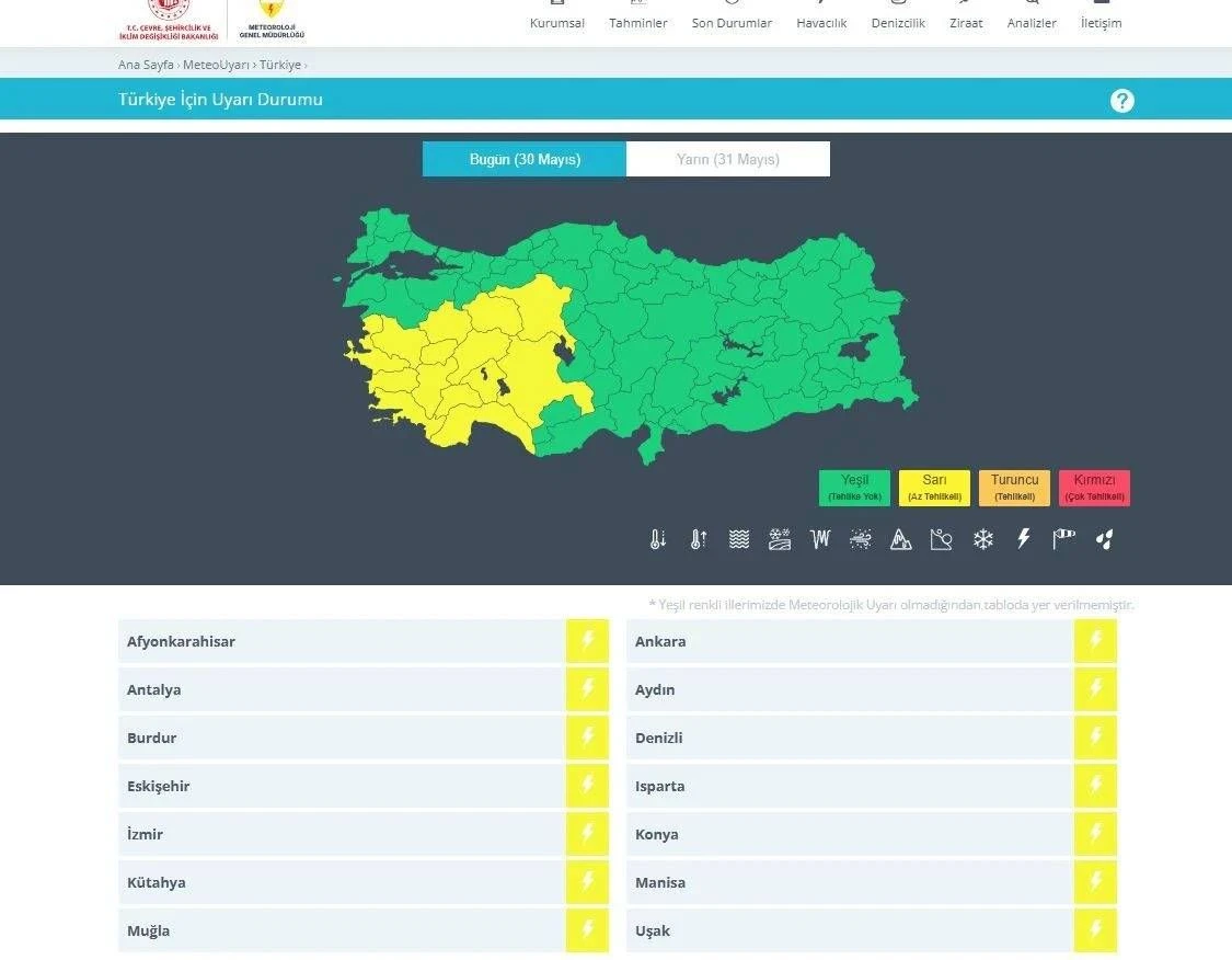 Sarı Kod 30 Mayıs