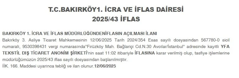 Iflas Duyurusu