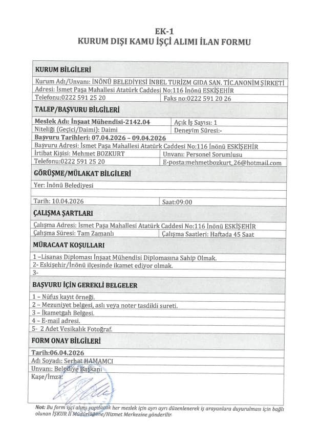 Inönü Nelediyesi Iş Ilanı (1)