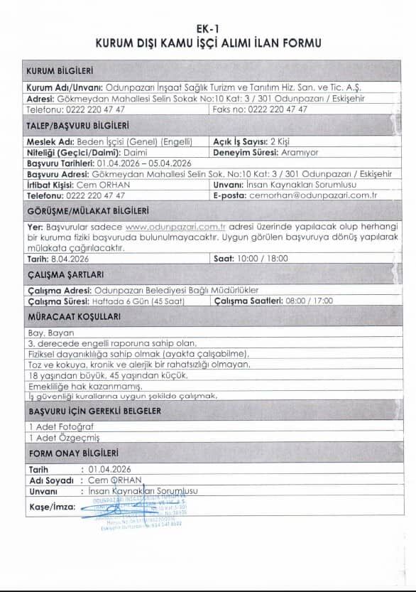 Odunpazarı Belediyesi Iş Ilanı (1)