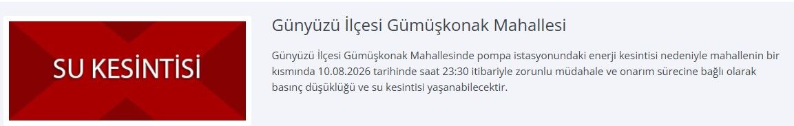 Günyüzü Su Kesintisi